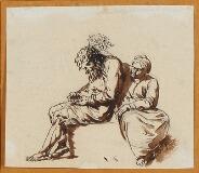 A Seated Couple  Fragment of a Study of a Figure on a Horse-Like Animal by 
																			Nicolai Abraham Abildgaard