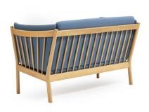 A two-seater beech sofa, loose cushions in seat, sides and back with blue wool by 
																			 Tarm Stole- og Møbelfabrik
