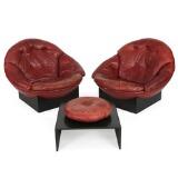 A pair of easy chairs with one matching footstool by 
																			 Ryesberg Mobler