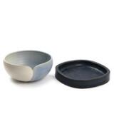 A stoneware dish and organic bowl, decorated in dark blue, pale blue and white glaze by 
																			Aage and Kasper Wurtz