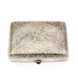 A Russian nielloed silver box, gilt interior, the cover with oval cartouche with Troika scene by 
																			Peter Abrosinov