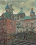 Russian street view from Pechory with the Pechersky Monastary by 
																			Konstantin Dydyschko