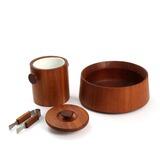 Staved teak salad bowl and ice bucket with ice tongs by 
																			Harald Erik Einar Quistgaard