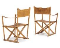 MK 16, A pair of foldable armchairs with beech frames by 
																			 Interna
