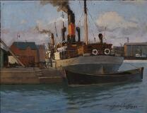 Steam ship in Copenhagen Harbour by 
																			Victor Quistdorff