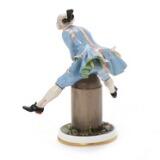 Man who plays leapfrog porcelain figurine decorated in over glaze colours and gold by 
																			Jens Jacob Bregno