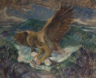 An Eagle Attacking An Eider, Verso Two Batchers by 
																			Knud Kyhn