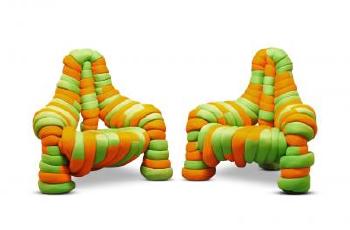 A Pair of Orange and Green Upholstered Lounge Chairs by 
																	John Makepeace