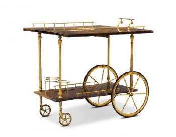 A Brown Lacquered and Brass Two Tier Serving Trolley by 
																	Aldo Tura