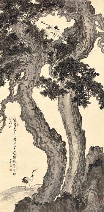 White Cranes By Longevity Pines by 
																	 Pu Ru