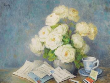 Nature morte aux roses blanches by 
																	Marie Madeleine de Rasky