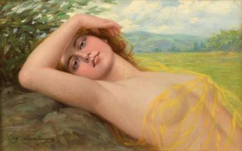 Jeune femme alanguie dans un paysage by 
																	Giovanni Caldana