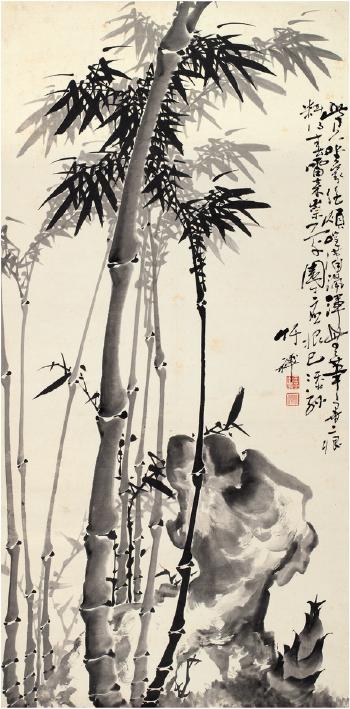 Bamboo And Rock by 
																	 Zhu Chan