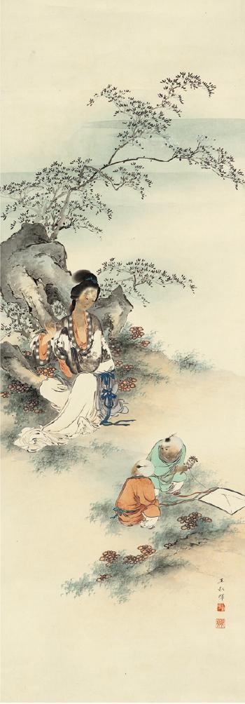 Court Lady And Boys by 
																	 Wang Shuhui