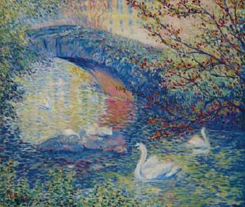 Swans, Central Park by 
																	Theodore E Butler