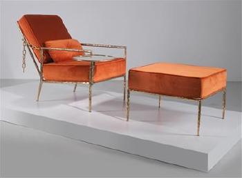 Prototype of a 'Fred' lounge chair with integrated table and ottoman by 
																	Fred Nevers