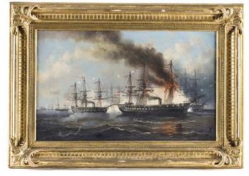 Seeschlacht bei Helgoland 1864 mit der MS Schwarzenberg by 
																			Josef Carl Berthold Puttner