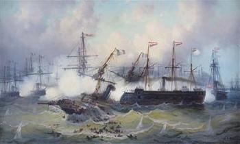 Seeschlacht bei Lissa 1864 mit der MS Schwarzenberg by 
																			Josef Carl Berthold Puttner