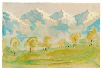 Spring, in the background snow covered mountains by 
																	Alfons Walde