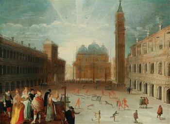 A carnival scene in the Piazza San Marco, Venice by 
																			Sebastian Vrancx