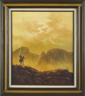 Cowboy Riding Through a Canyon by 
																	Jorge Braun Tarallo