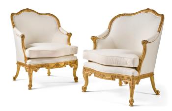 A Pair Of George III Giltwood Bergères by 
																	Thomas Chippendale