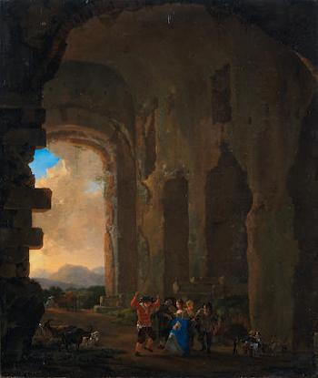 Peasants Merrymaking Among Ruins An Italianate Landscape Beyond by 
																	Jan Asselyn