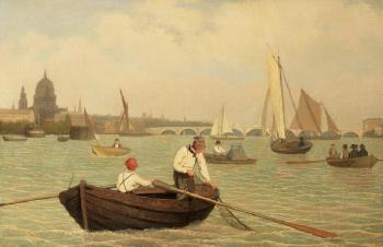 A View of The Thames At Southwark Looking Towards Blackfriars Bridge And Saint Paul'S Cathedral by 
																	Jacques Laurent Agasse