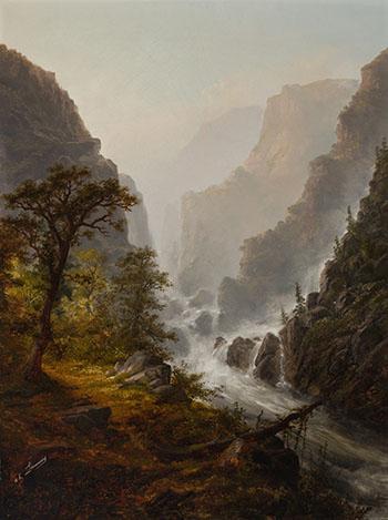 Landscape with River and Mountains by 
																			Alexander Francois Loemans