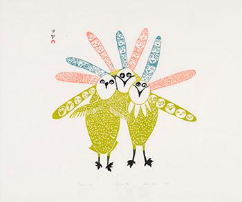 Feathered Trio by 
																			Lucy Qinnuayuak