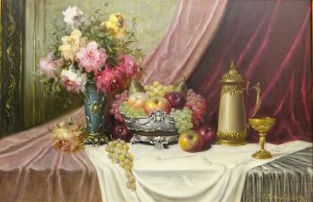 Still Life of Flowers and Fruit by 
																			Bela Balogh