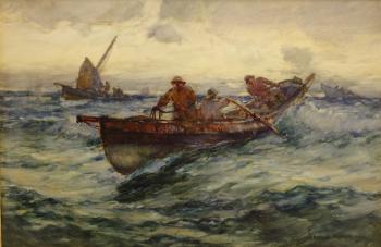 Whitby Fishing Cobles setting out to Sea by 
																			Joseph Richard Bagshawe