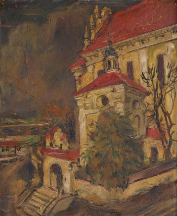 Widok na kościół farny w Kazimierzu Dolnym by 
																			Czeslaw Kuryatto