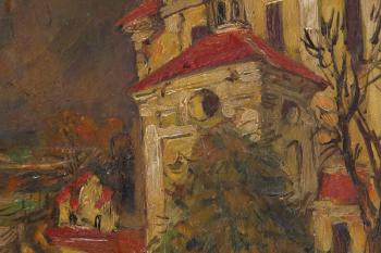 Widok na kościół farny w Kazimierzu Dolnym by 
																			Czeslaw Kuryatto