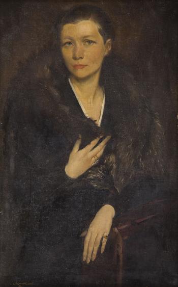 Portrait of lady in furry wrap by 
																			Eliasz Kanarek