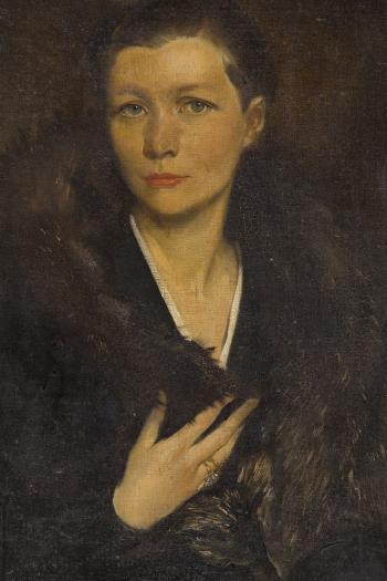 Portrait of lady in furry wrap by 
																			Eliasz Kanarek