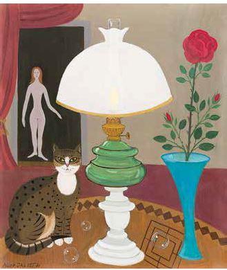 Stillleben mit Lampe und Katze by 
																	Alice Jacqueline Jaquet