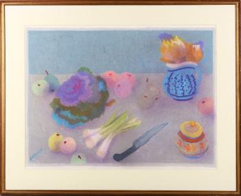 Still life with vegetables and flowers by 
																			Bernard Myers