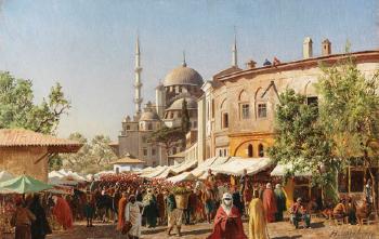 Marktstraße In Konstantinopel Mit Hagia Sophia by 
																	Harald Adolf Nikolai Jerichau