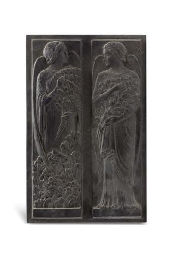 Plaque en Bronze à Patine Verte à Décor D'anges by 
																	Charles Hairon