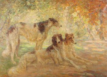 Three Russian Wolfhounds by 
																			Carl Ritter von Dombrowski