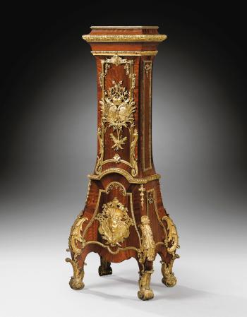 An Early Louis XV Gilt-bronze Mounted Amaranth, Satine and Rosewood Pedestal by 
																	Charles Cressent