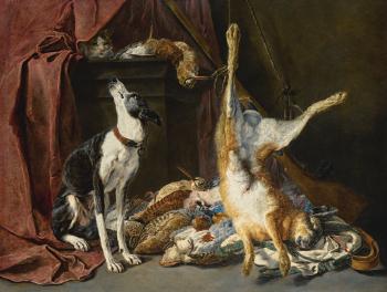 A Still Life With Game, a Dog And a Cat by 
																	Jan Fyt