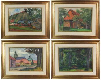 (1) A village; (2) and (3) Two farm scenes; (4) A forest interior by 
																			Otto Moller