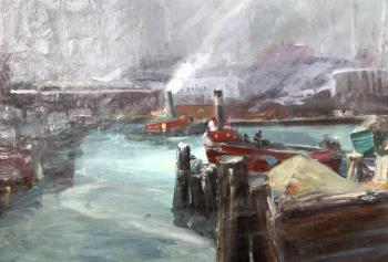 'Tugboats in Harbor' by 
																			John Whorf