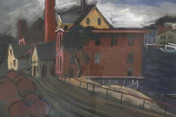 'Gloucester Street Scene with Old Mill' by 
																			Miron Sokole