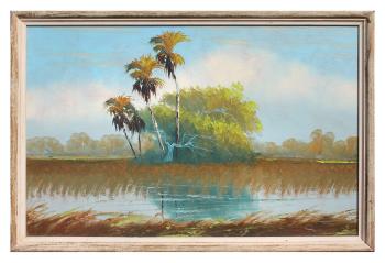 Backcountry Lake Scene With Cabbage Palms And Fast Grass by 
																			Alfred Hair