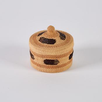 Small Spruce Root Basket With Bear Track Pattern And Rattle Top by 
																	Isabel Rorick