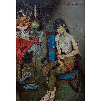 Seated Girl Holding Flute by 
																			Francoise Adnet