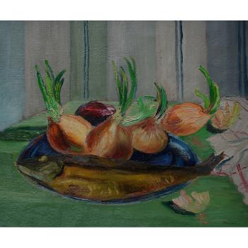 Still Life With Fish And Onions by 
																			Louis Muhlstock